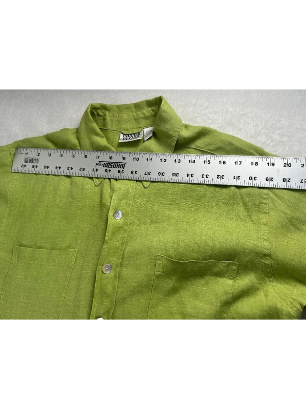 Chico's Design Womens Green Button-Down 100% Linen Shirt Size 3 Long Sleeve Top - Picture 6 of 8